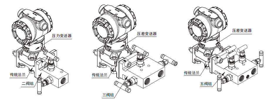 阀组直接安装 (变送器带传统法兰)